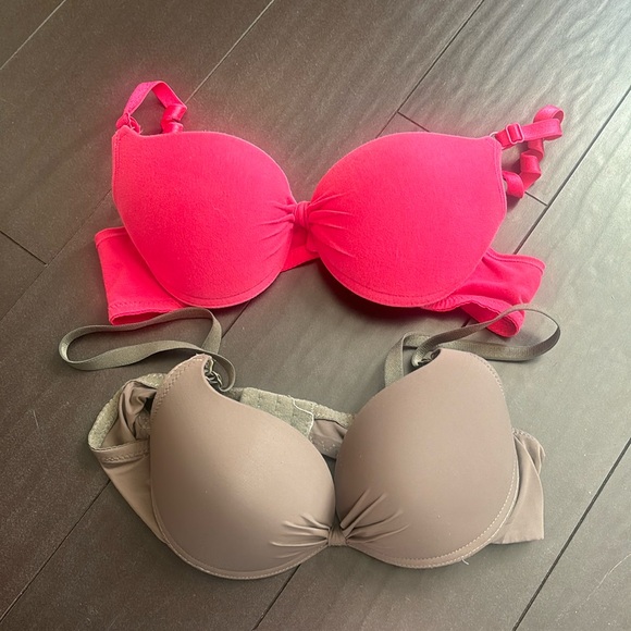 SHEIN 3 push up bras size M/ 80B fit like a 32/34B cup in pink, slate & nude EUC - Picture 2 of 8